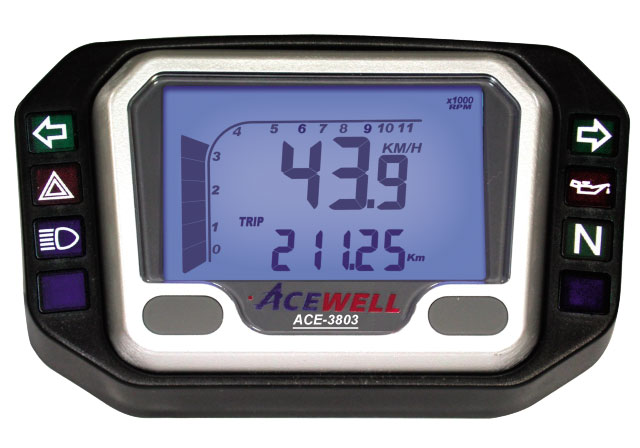 ACE-3803 Digital Speedometer, RPM, clock, 6 warning lamps