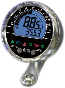 ACE-2956+ Chromed or Black Anodised CNC_Pod Digital display - Round Speedometer with Tachometer and Temperature or fuel guage